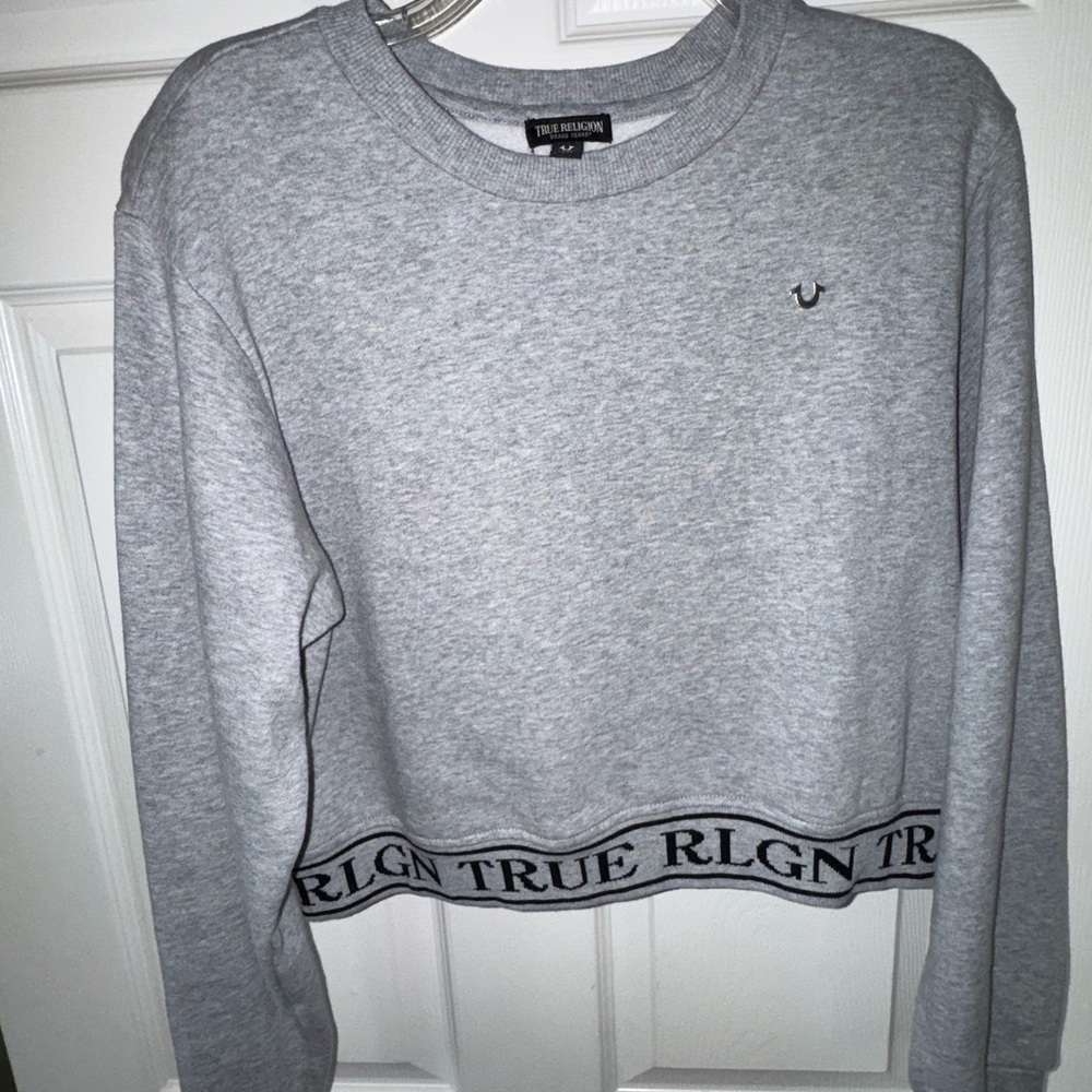 True Religion Large Light Gray Women's Hoodie Cropped